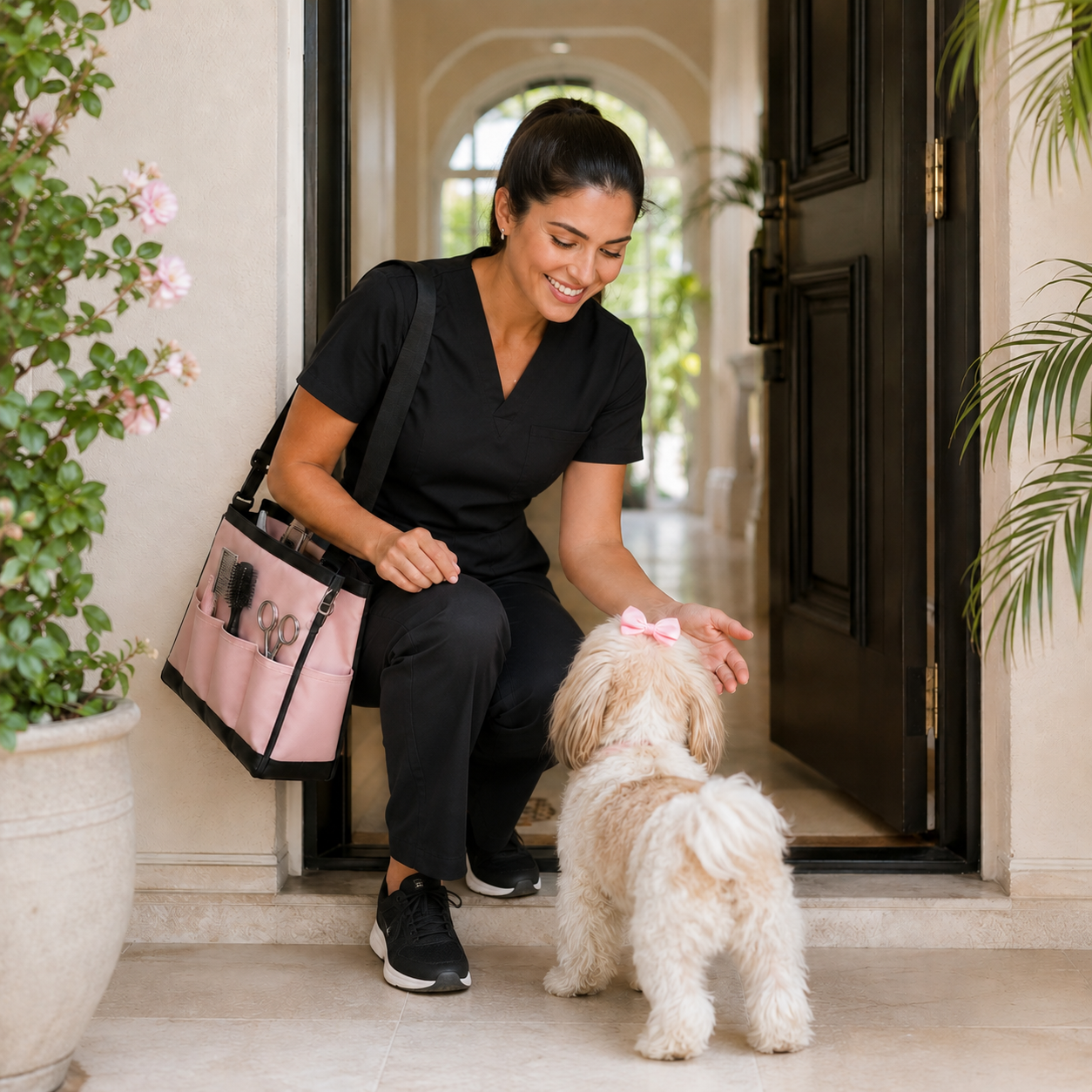 Kisses Dog Grooming arriving for a house-call appointment